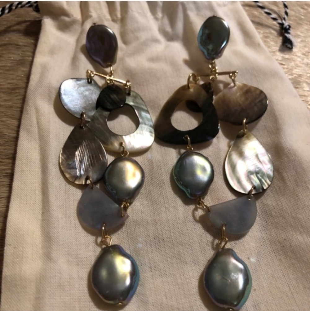 Rare NWT Free People Abalone Drop Dangle Earrings - Picture 5 of 7